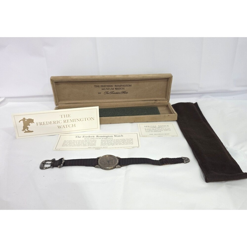 Frederic Remington Museum Watch Sterling Silver FullSet Franklin Mint Box Papers